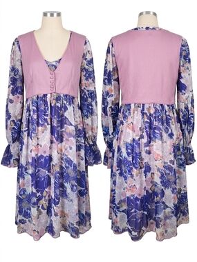 Free People Lilac & Blue Floral Layered Dress